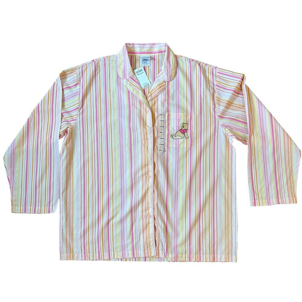 Disney Winnie The Pooh Pajama Top Cotton Striped Button Down Womens XL